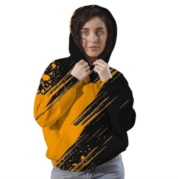 3D Print Pullover Hoodie Sweatshirt Women /Men  Yellow /Black - Picture 1 of 7